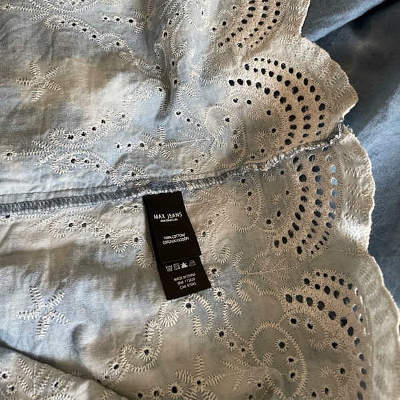 MAX JEANS maxi dress, size XL, bleached chambray embroidery preowned - Picture 9 of 14